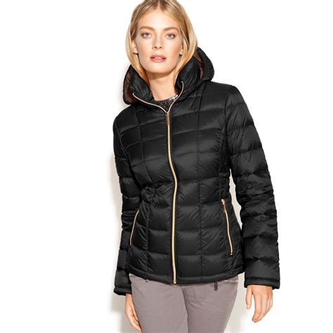 michael kors logo packable puffer coat with detachable hood|michael kors lightweight puffer coats.